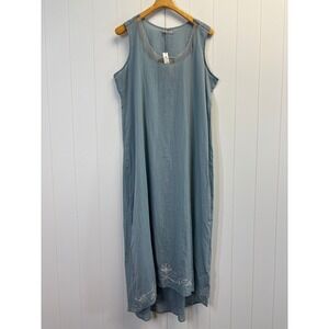 Nataya Women Boho Embroidered Maxi Dress Size 1X Semi-Sheer Beach Coastal Comfy